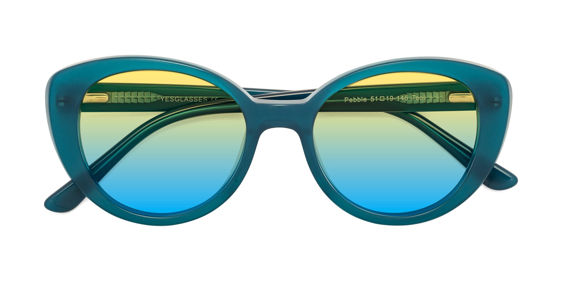 Folded Front of Pebble in Teal Blue with Yellow / Blue Gradient Lenses