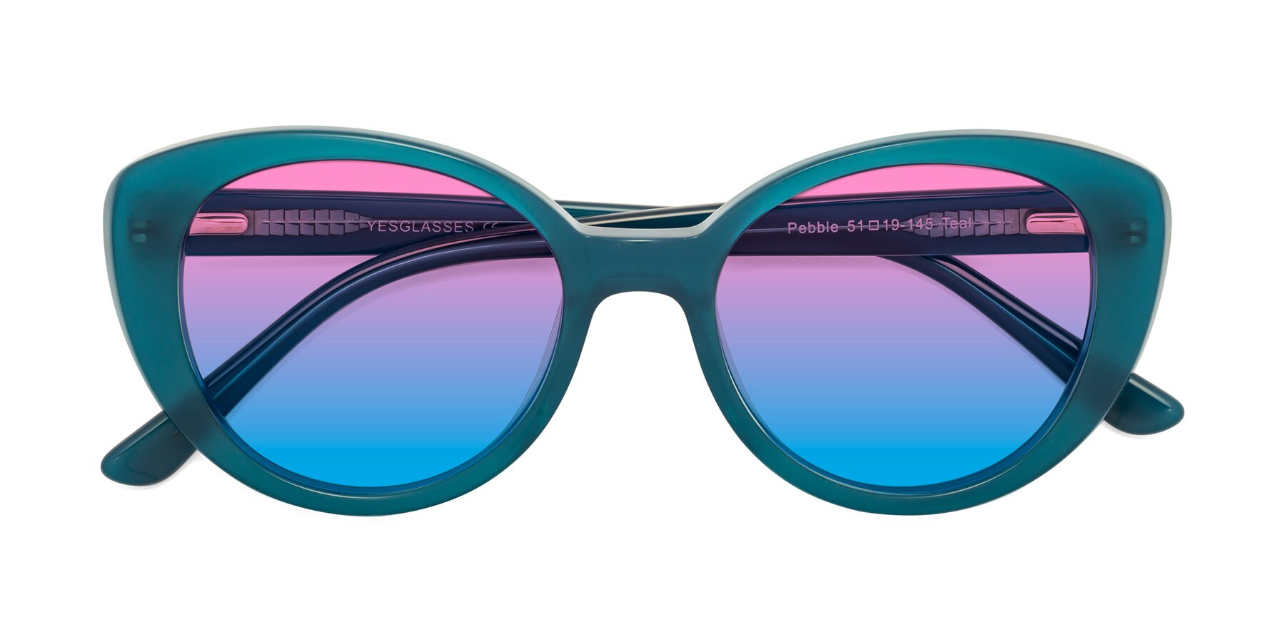 Folded Front of Pebble in Teal Blue with Pink / Blue Gradient Lenses