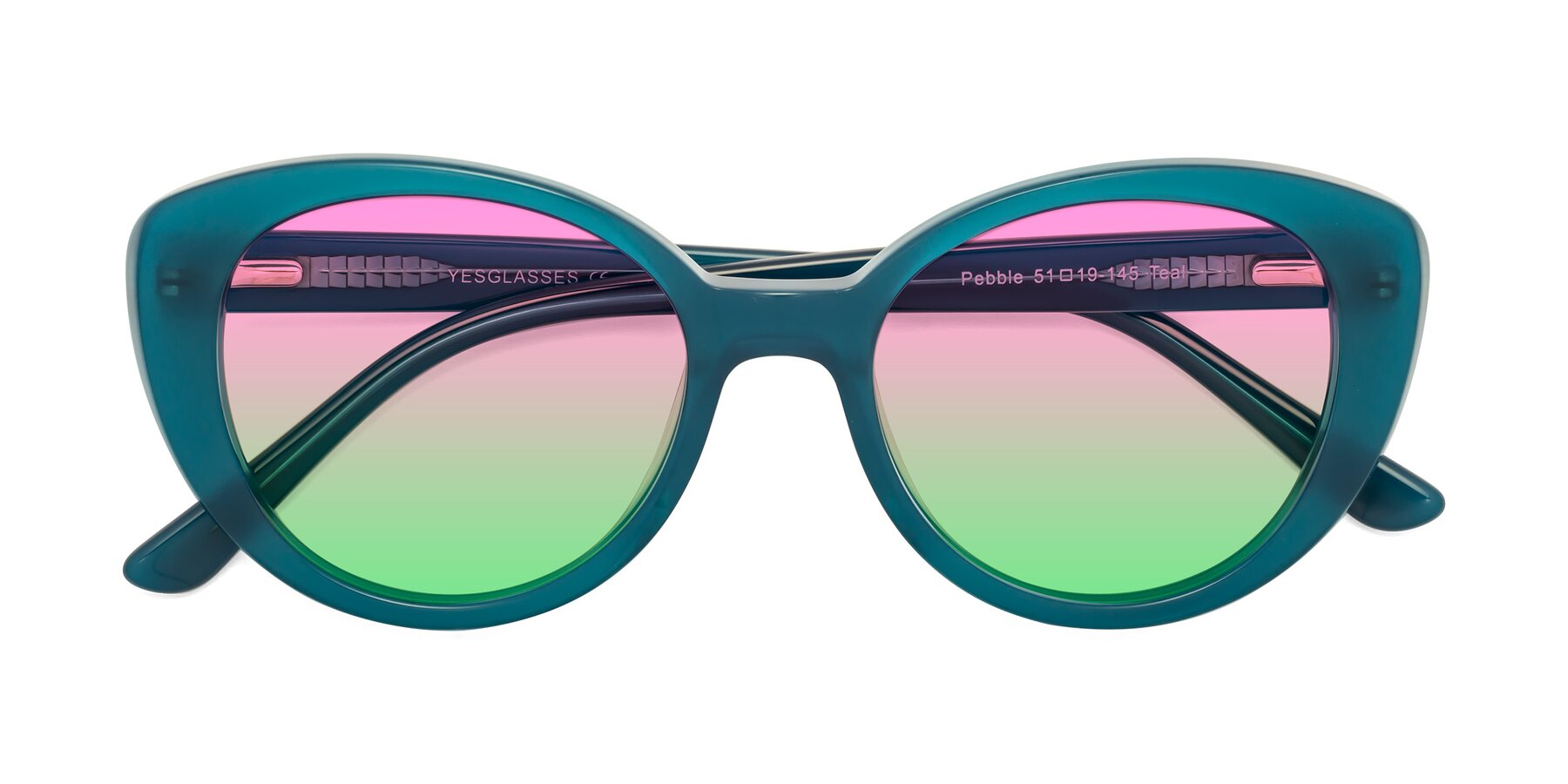 Folded Front of Pebble in Teal Blue with Pink / Green Gradient Lenses