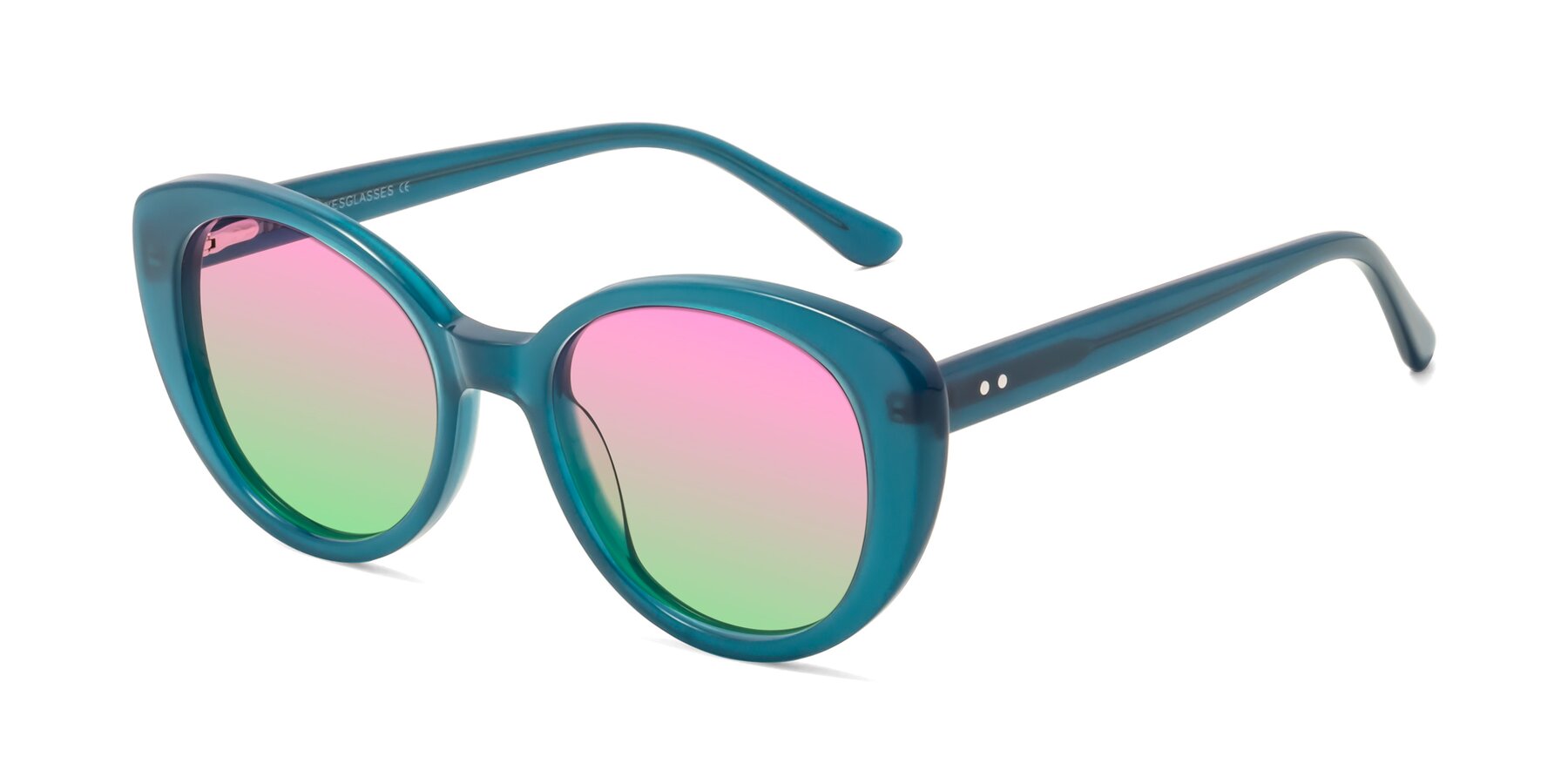 Angle of Pebble in Teal Blue with Pink / Green Gradient Lenses
