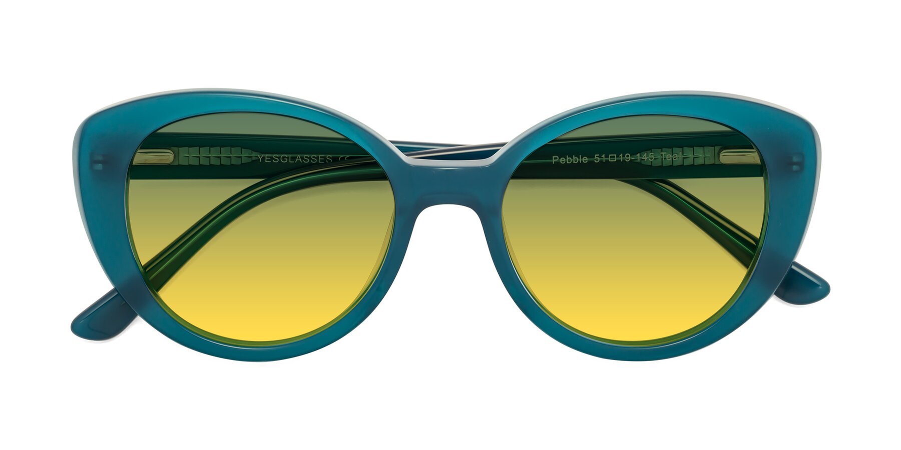Folded Front of Pebble in Teal Blue with Green / Yellow Gradient Lenses