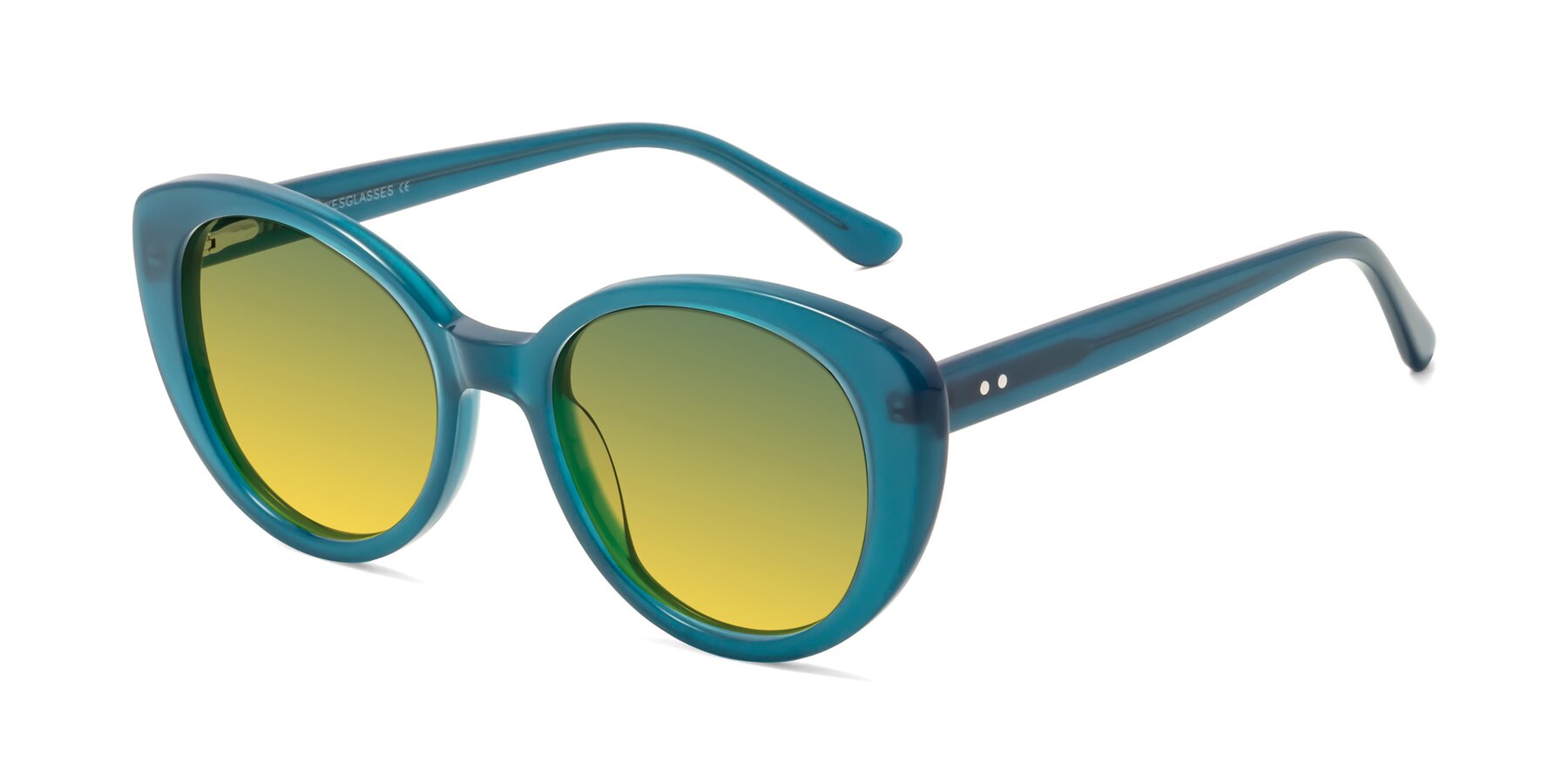 Angle of Pebble in Teal Blue with Green / Yellow Gradient Lenses