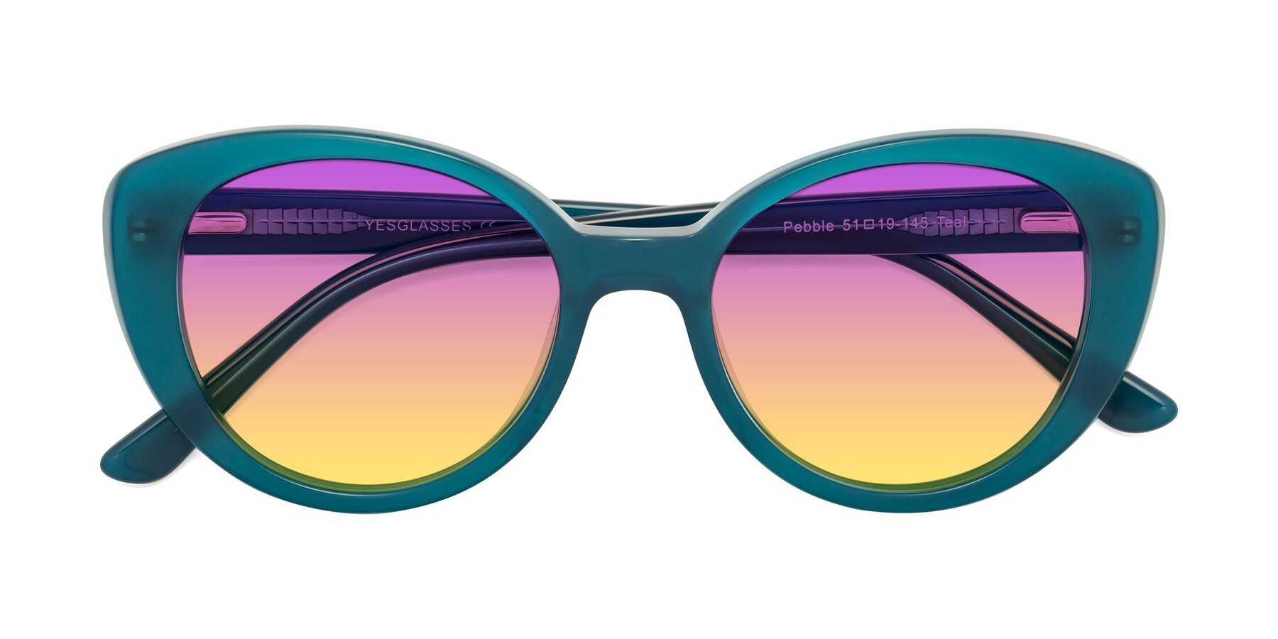 Folded Front of Pebble in Teal Blue with Purple / Yellow Gradient Lenses