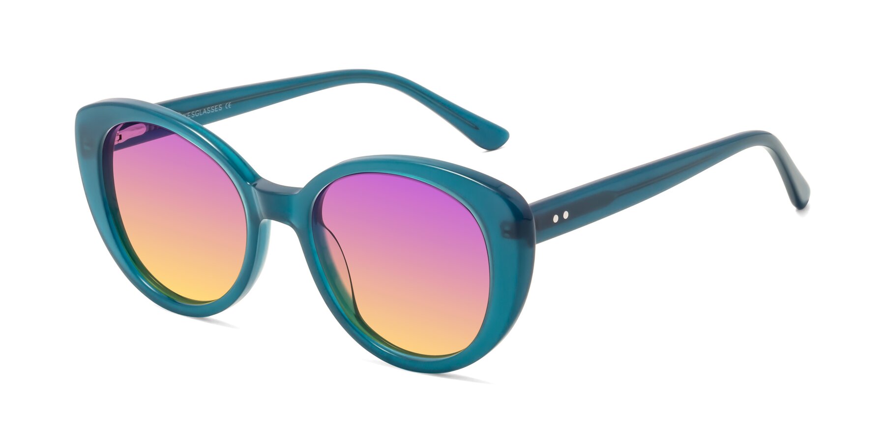 Angle of Pebble in Teal Blue with Purple / Yellow Gradient Lenses
