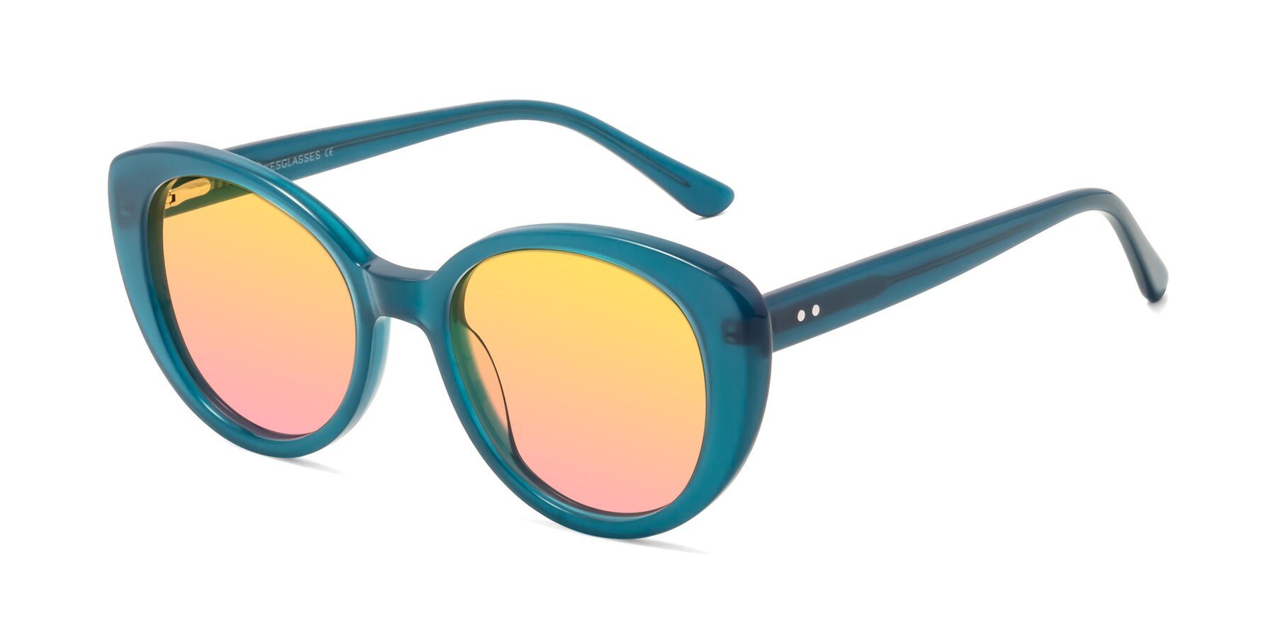 Angle of Pebble in Teal Blue with Yellow / Pink Gradient Lenses