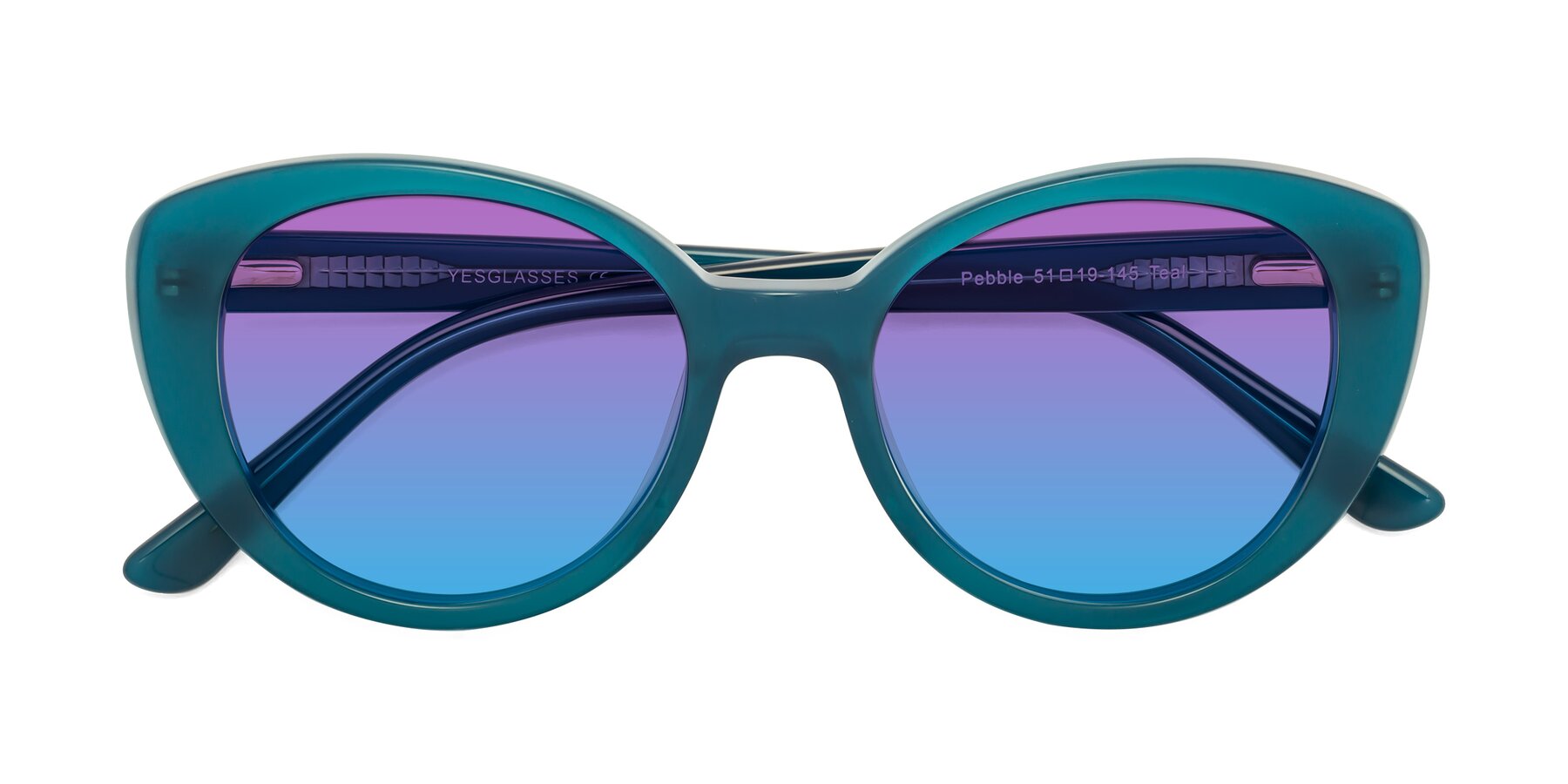 Folded Front of Pebble in Teal Blue with Purple / Blue Gradient Lenses