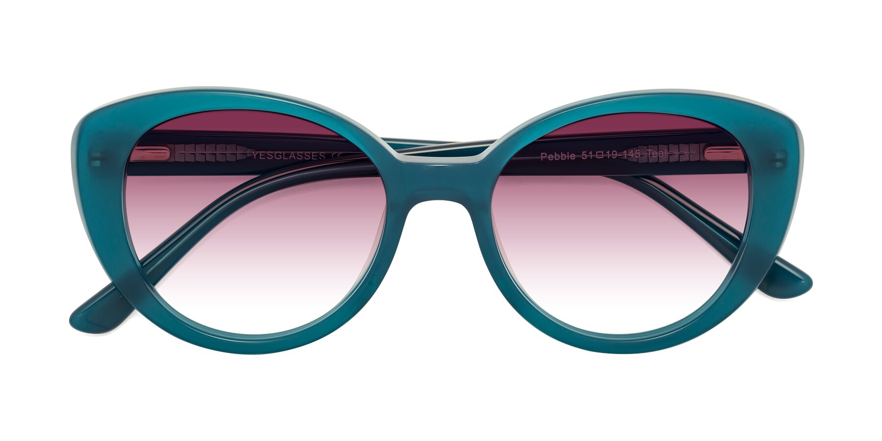 Folded Front of Pebble in Teal Blue with Wine Gradient Lenses