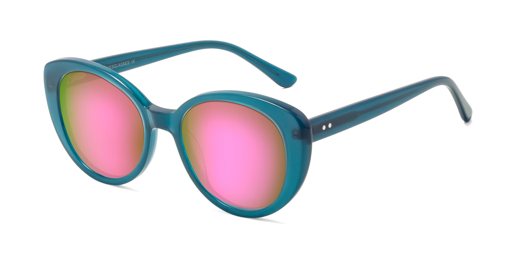 Angle of Pebble in Teal Blue with Pink Mirrored Lenses