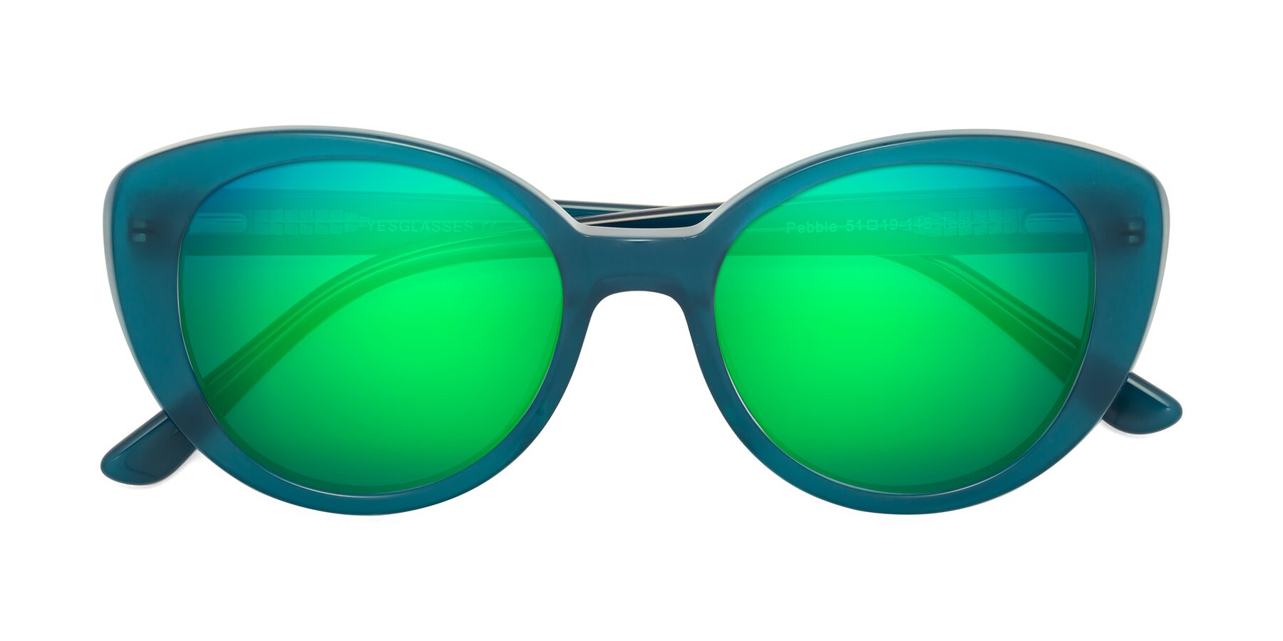 Folded Front of Pebble in Teal Blue with Green Mirrored Lenses