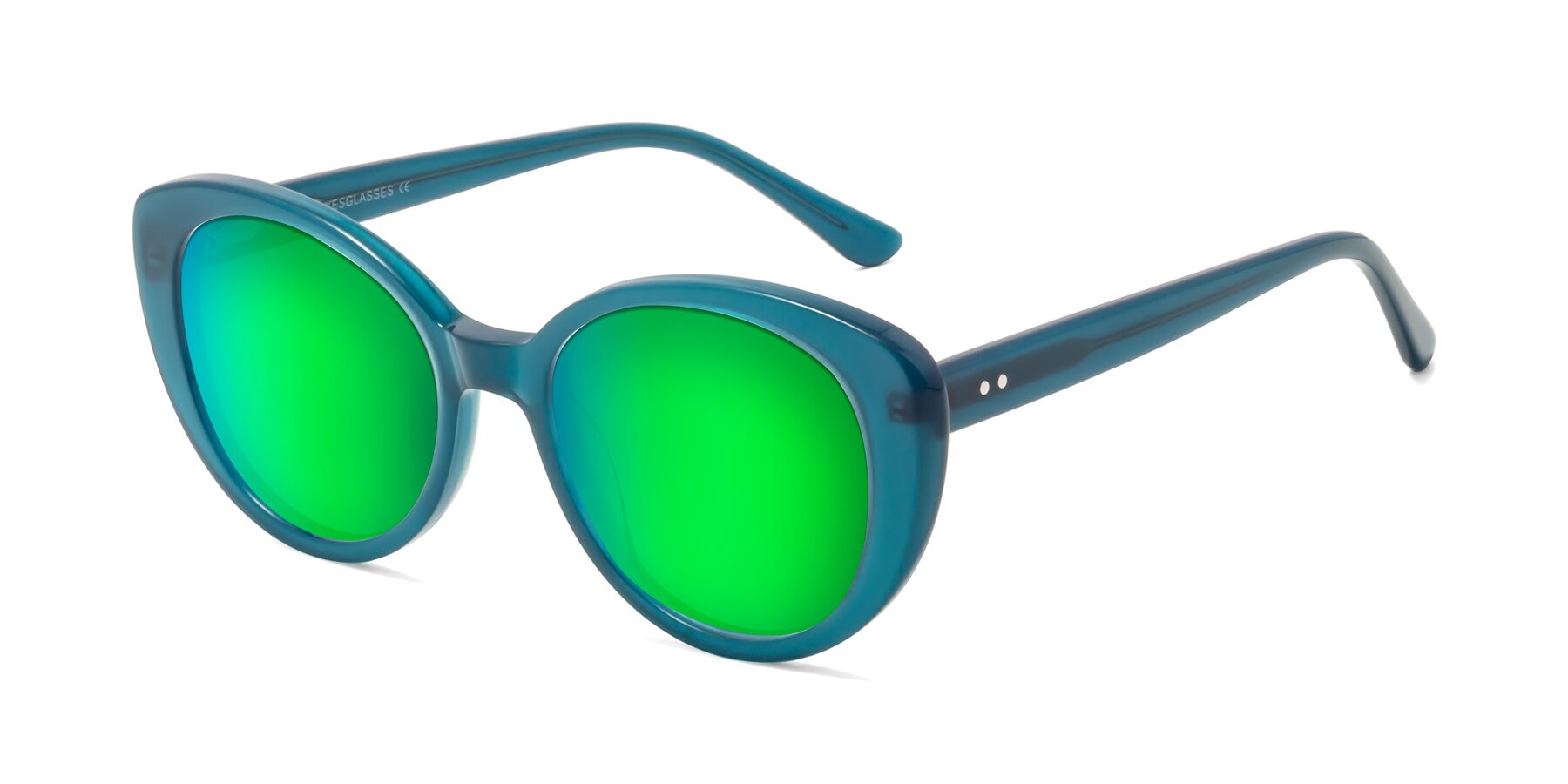 Angle of Pebble in Teal Blue with Green Mirrored Lenses