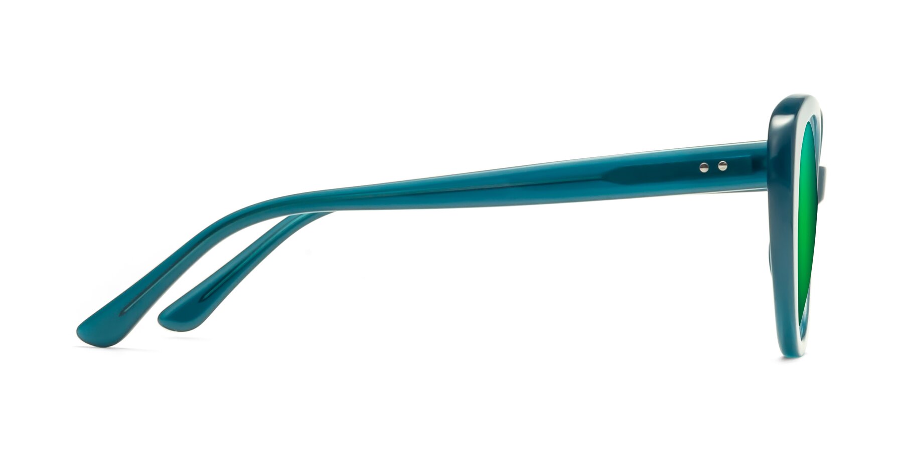 Side of Pebble in Teal Blue with Green Mirrored Lenses