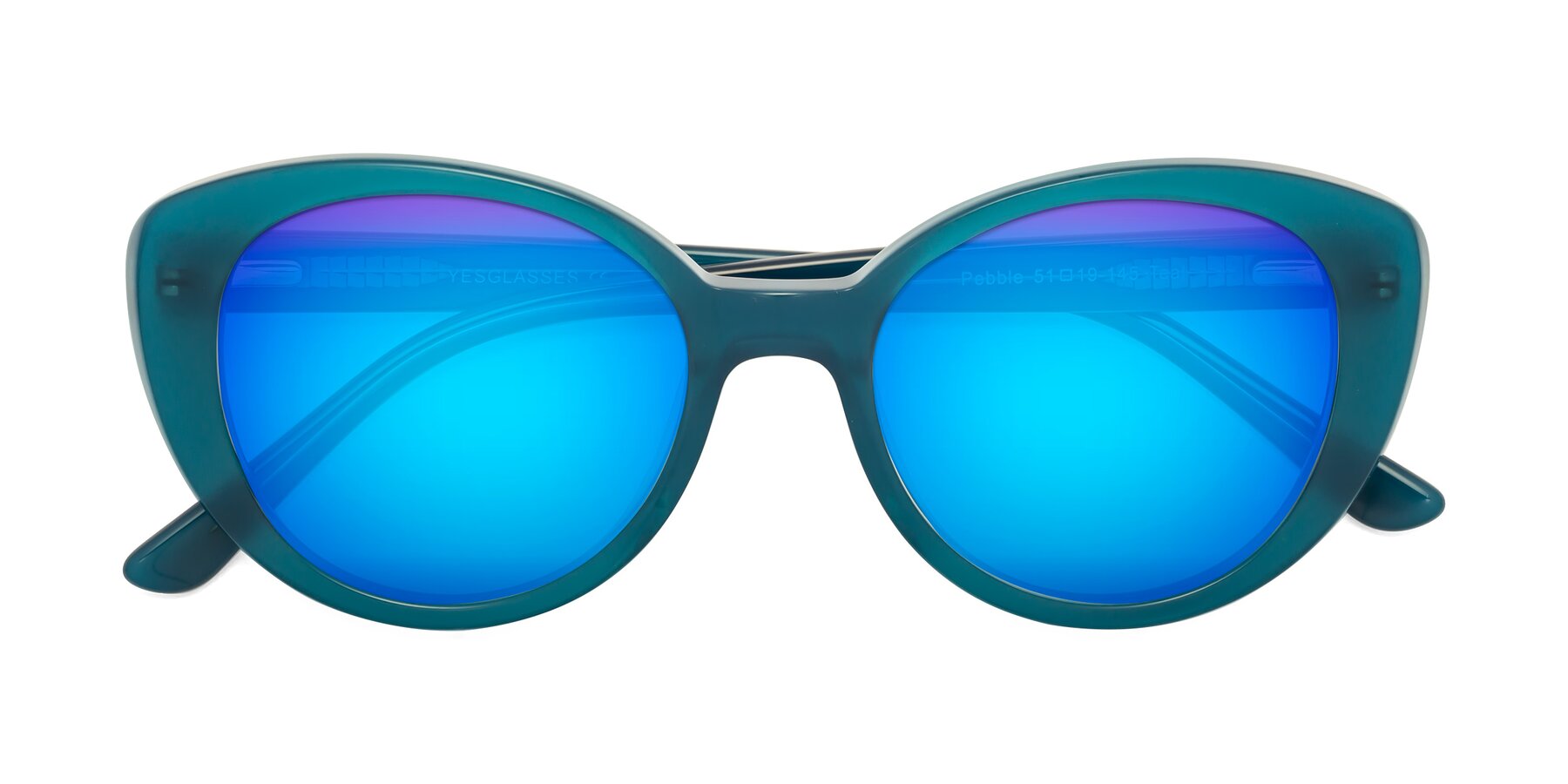 Folded Front of Pebble in Teal Blue with Blue Mirrored Lenses