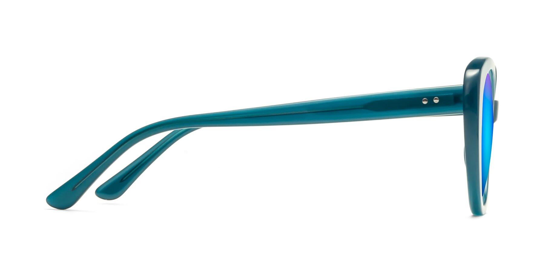 Side of Pebble in Teal Blue with Blue Mirrored Lenses