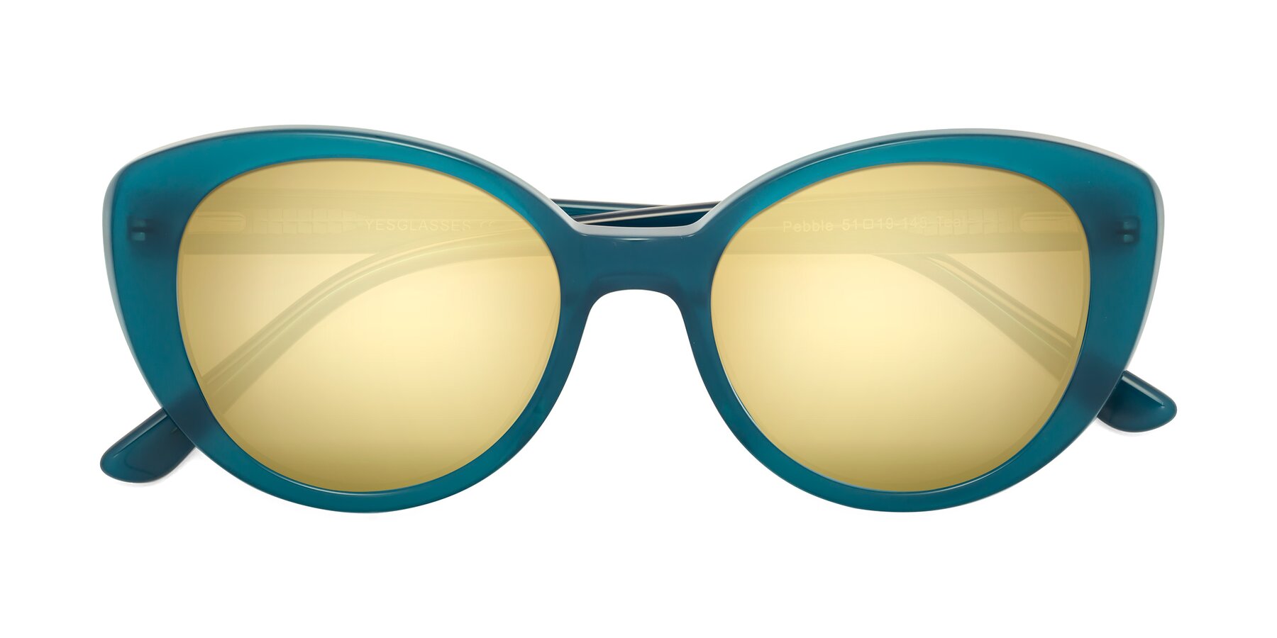 Folded Front of Pebble in Teal Blue with Gold Mirrored Lenses