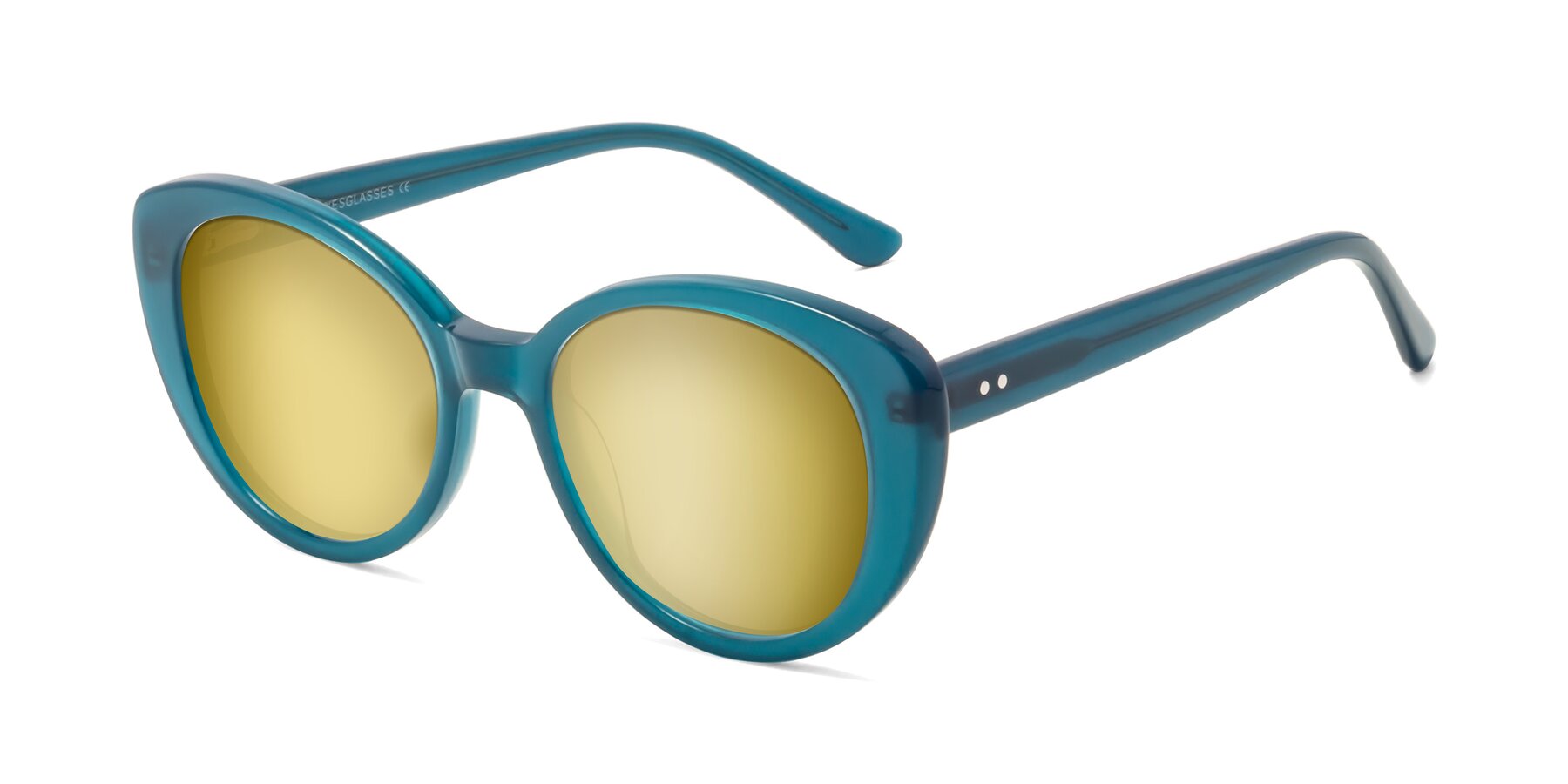 Angle of Pebble in Teal Blue with Gold Mirrored Lenses