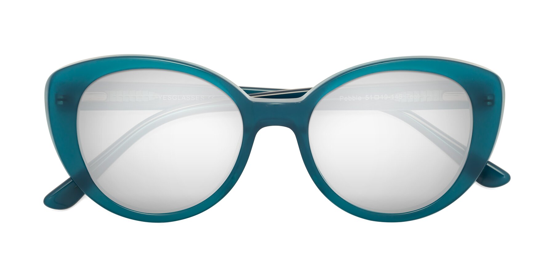 Folded Front of Pebble in Teal Blue with Silver Mirrored Lenses