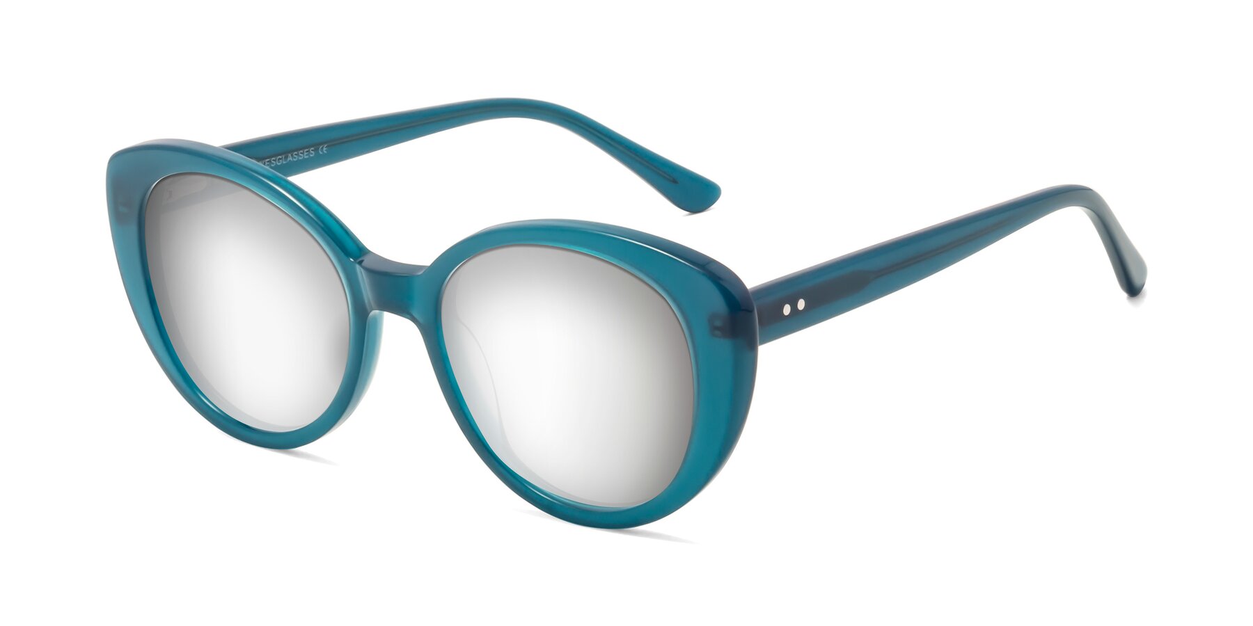 Angle of Pebble in Teal Blue with Silver Mirrored Lenses