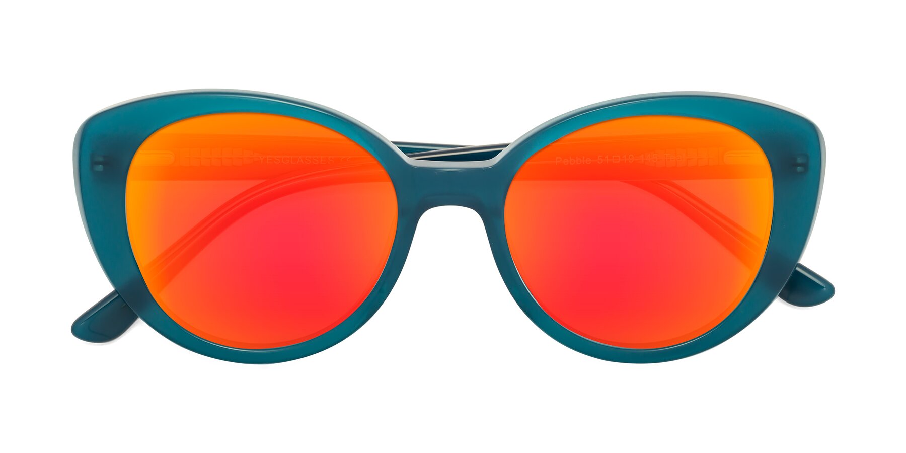 Folded Front of Pebble in Teal Blue with Red Gold Mirrored Lenses