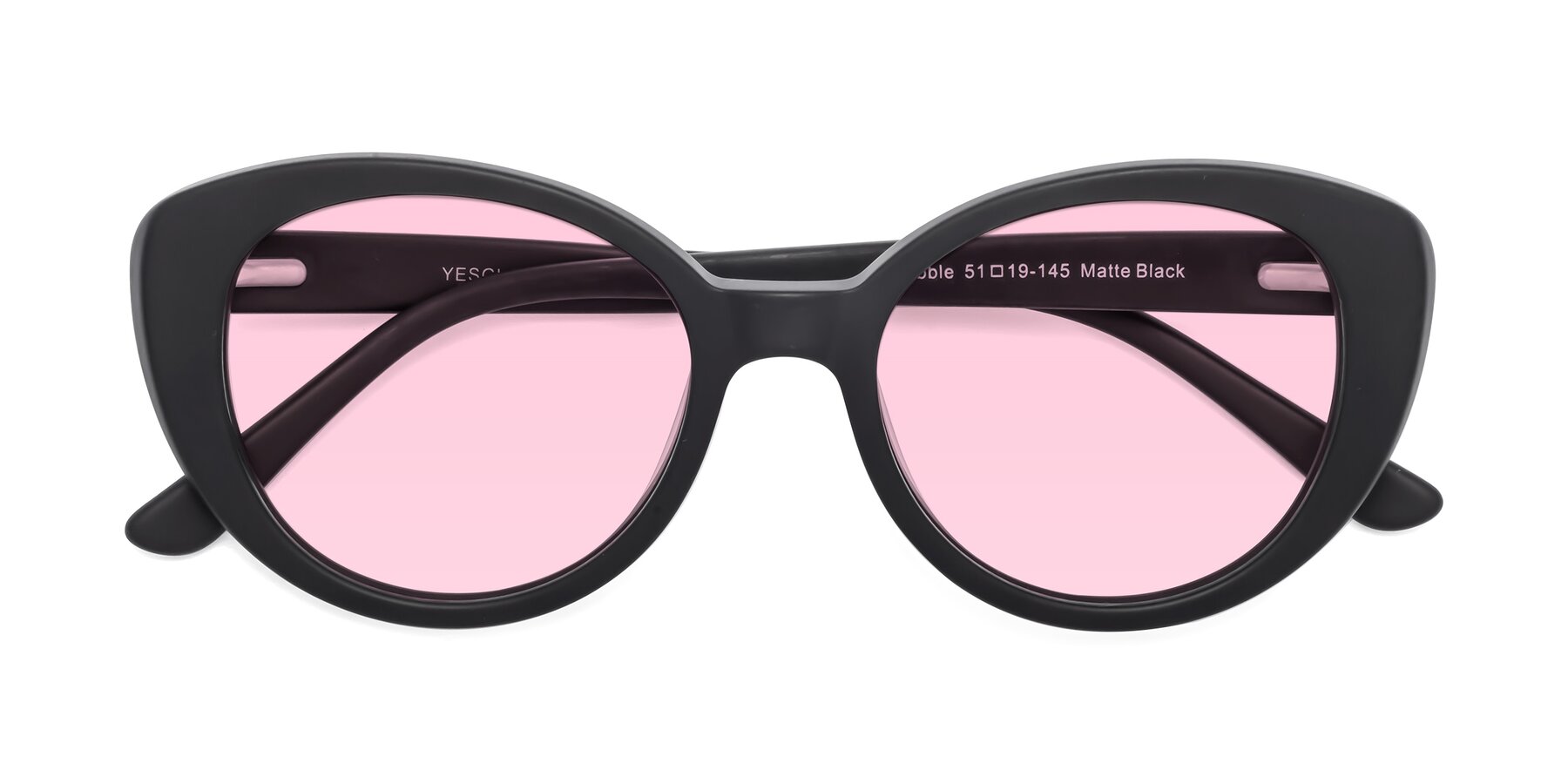 Folded Front of Pebble in Matte Black with Light Pink Tinted Lenses