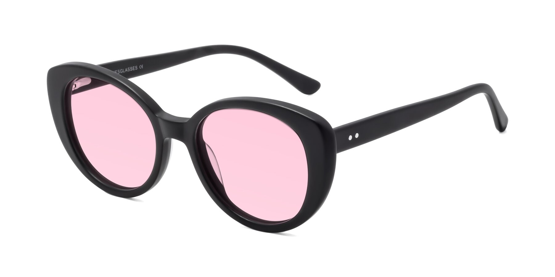 Angle of Pebble in Matte Black with Light Pink Tinted Lenses