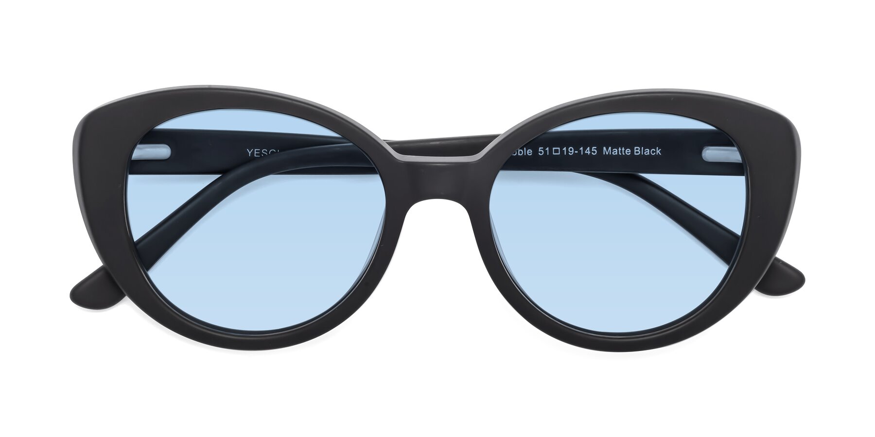 Folded Front of Pebble in Matte Black with Light Blue Tinted Lenses
