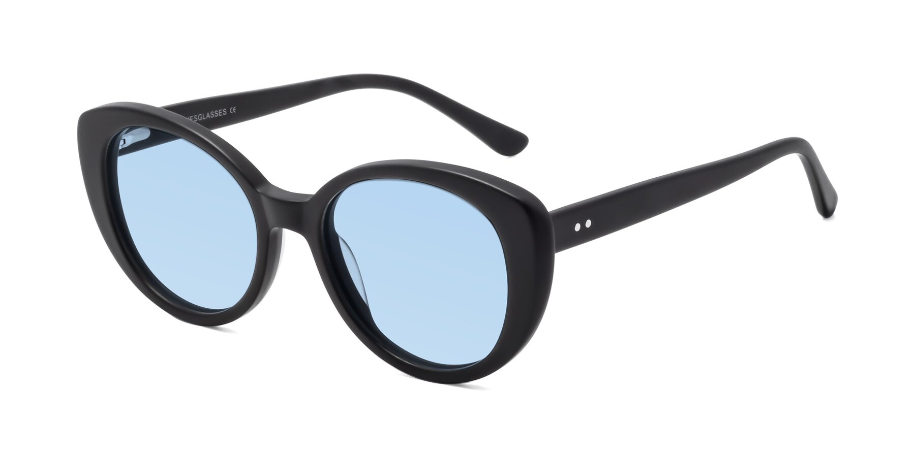 Angle of Pebble in Matte Black with Light Blue Tinted Lenses