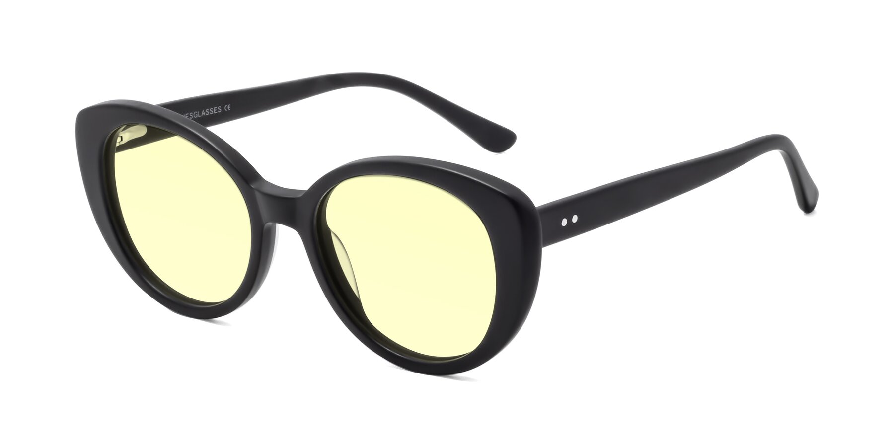 Angle of Pebble in Matte Black with Light Yellow Tinted Lenses