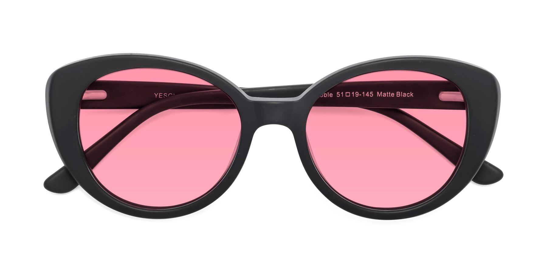 Folded Front of Pebble in Matte Black with Pink Tinted Lenses