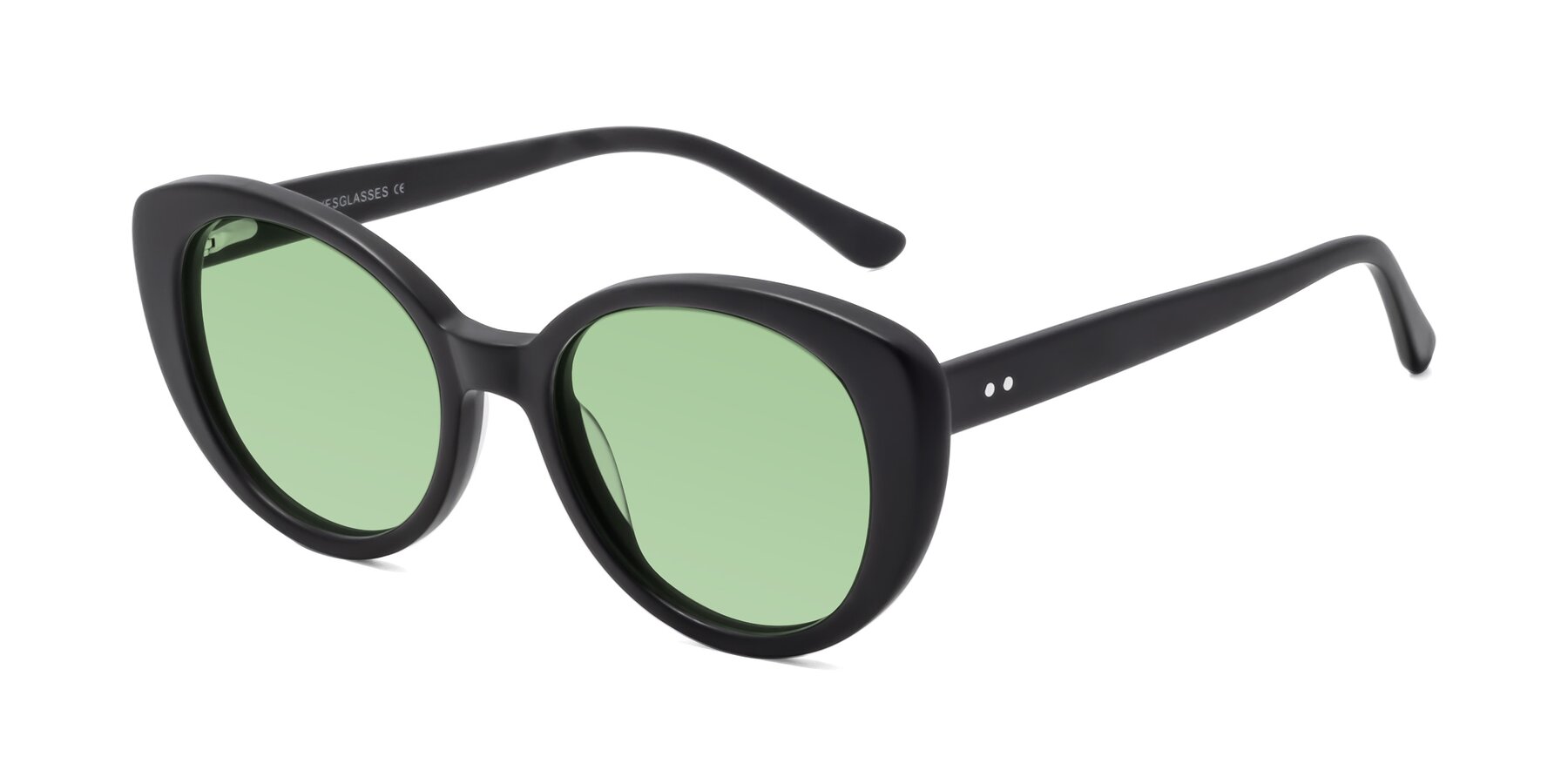 Angle of Pebble in Matte Black with Medium Green Tinted Lenses