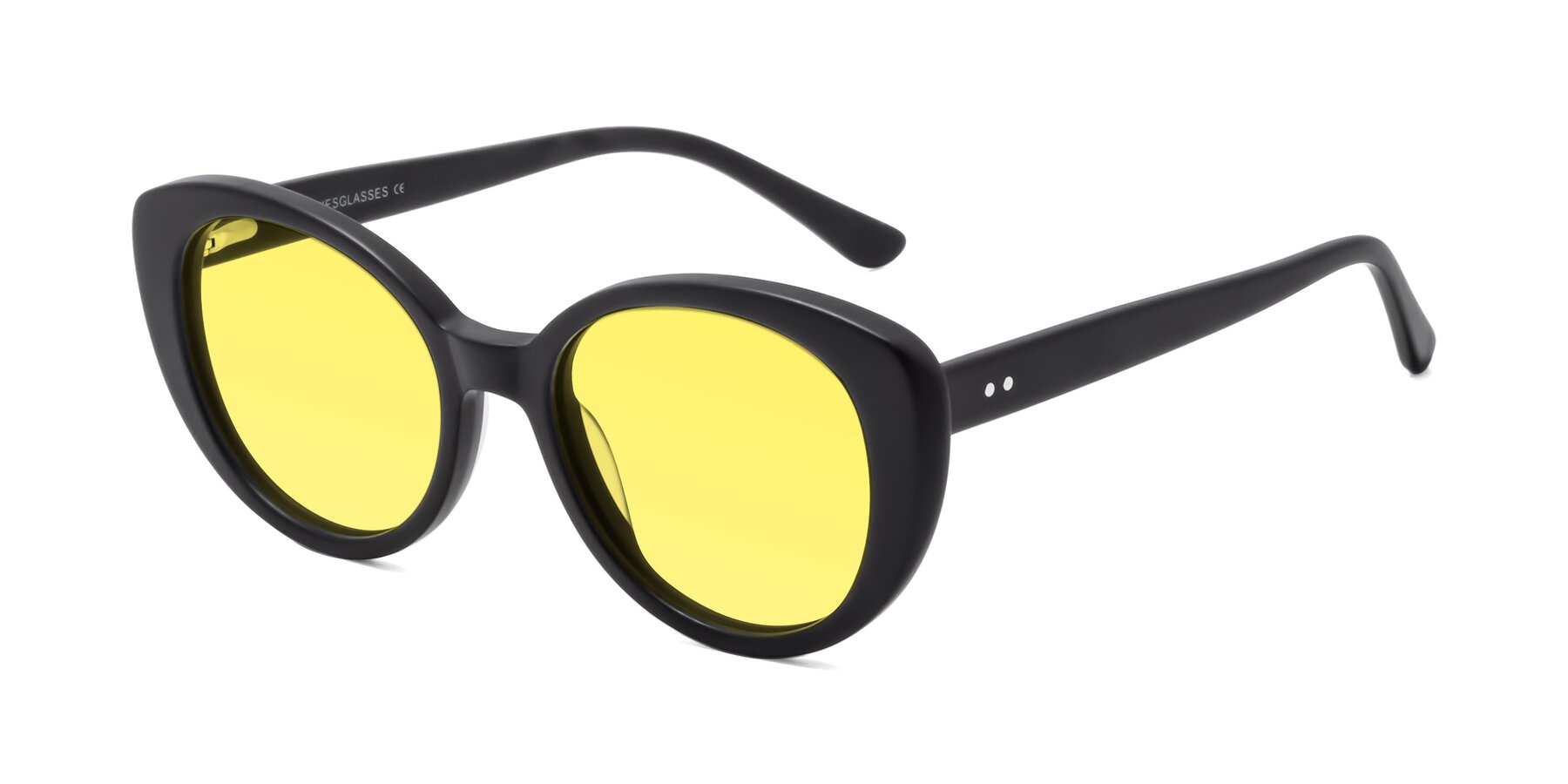 Angle of Pebble in Matte Black with Medium Yellow Tinted Lenses