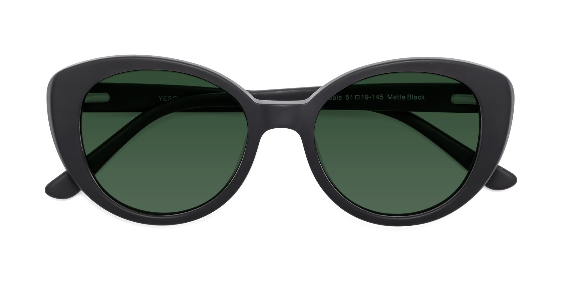 Folded Front of Pebble in Matte Black with Green Tinted Lenses