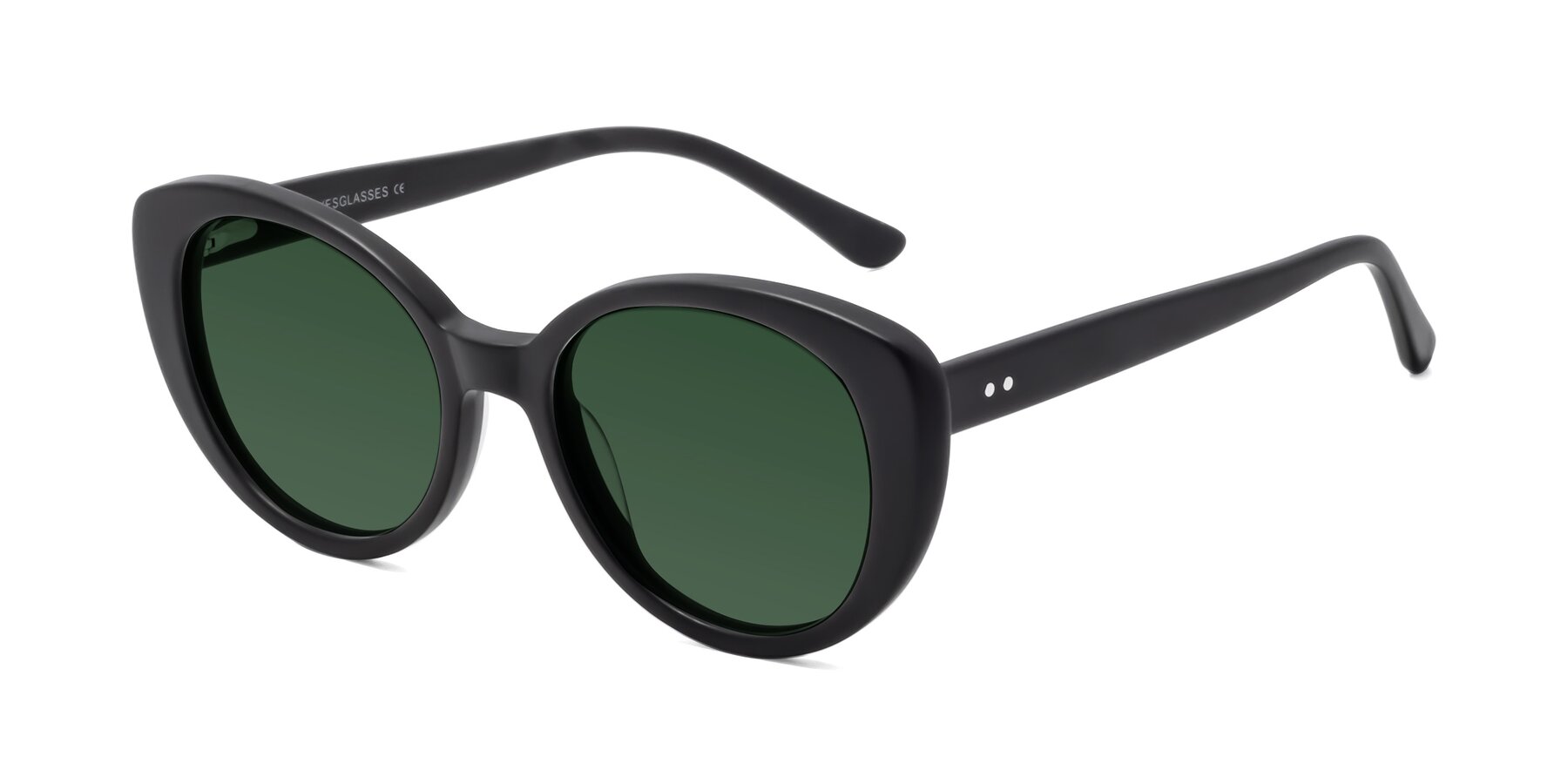 Angle of Pebble in Matte Black with Green Tinted Lenses
