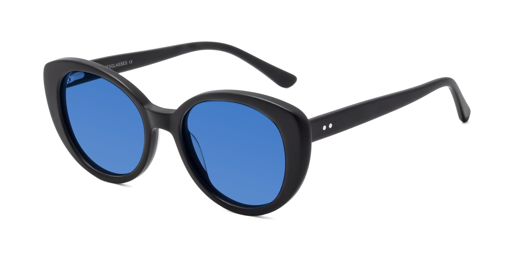 Angle of Pebble in Matte Black with Blue Tinted Lenses