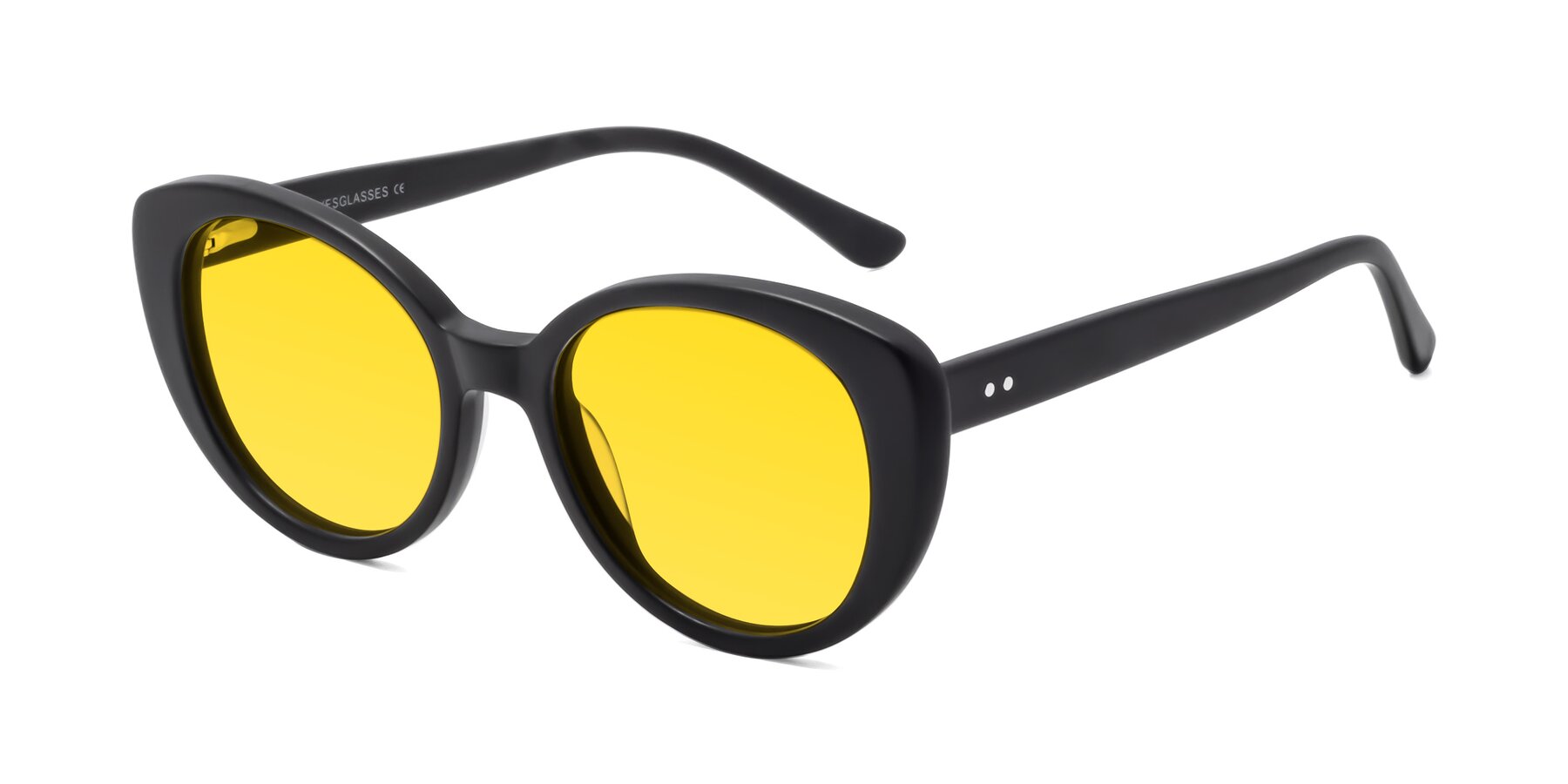 Angle of Pebble in Matte Black with Yellow Tinted Lenses
