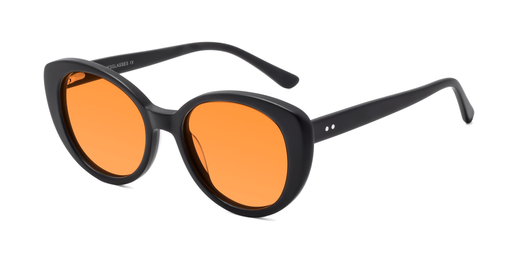 Angle of Pebble in Matte Black with Orange Tinted Lenses