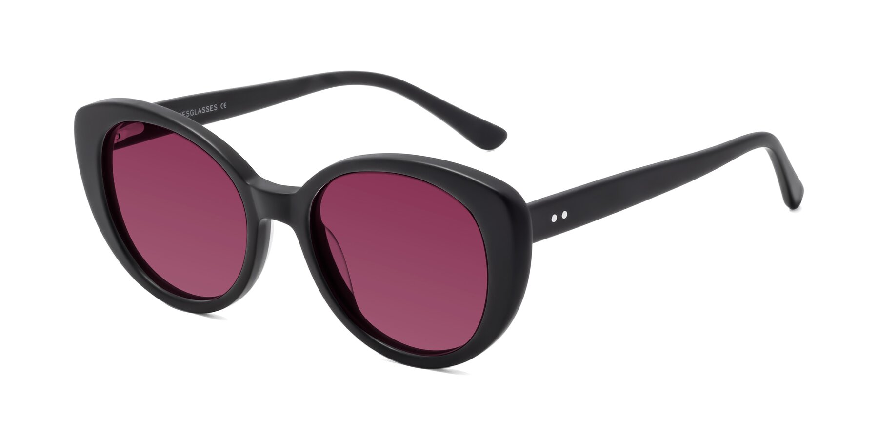 Angle of Pebble in Matte Black with Wine Tinted Lenses