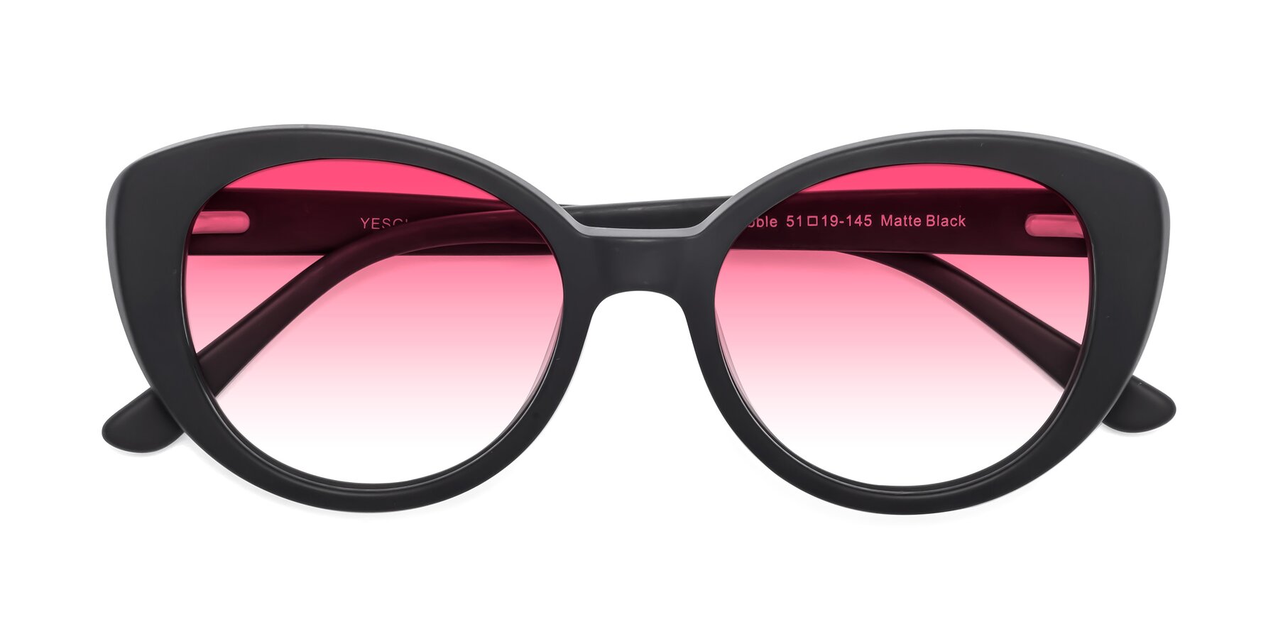 Folded Front of Pebble in Matte Black with Pink Gradient Lenses