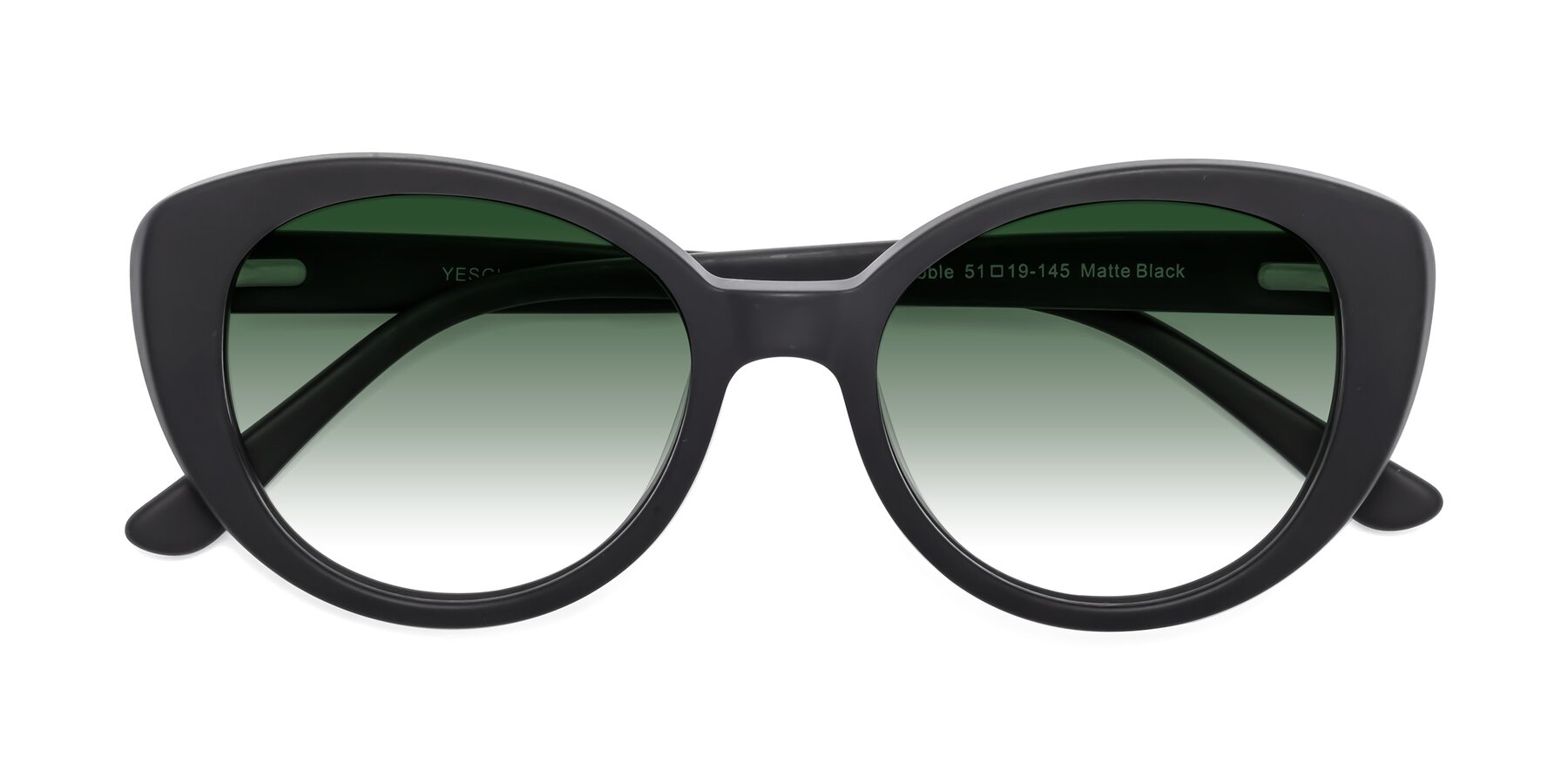 Folded Front of Pebble in Matte Black with Green Gradient Lenses