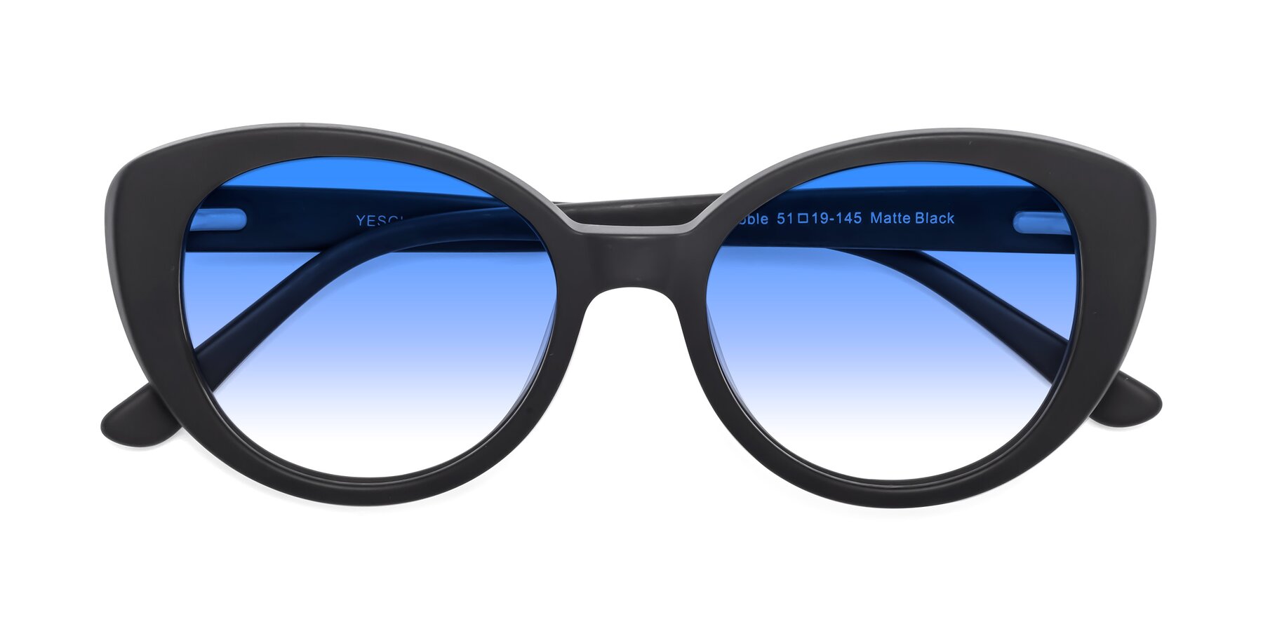 Folded Front of Pebble in Matte Black with Blue Gradient Lenses