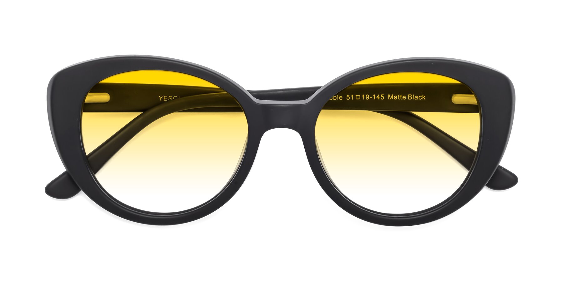 Folded Front of Pebble in Matte Black with Yellow Gradient Lenses