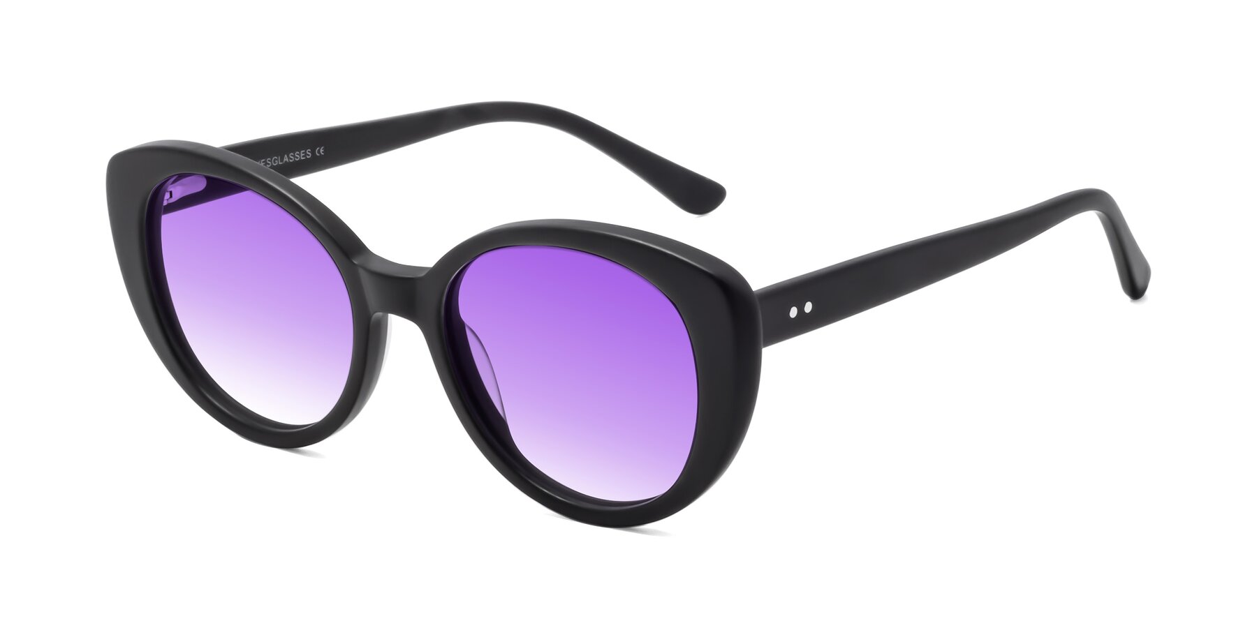 Angle of Pebble in Matte Black with Purple Gradient Lenses