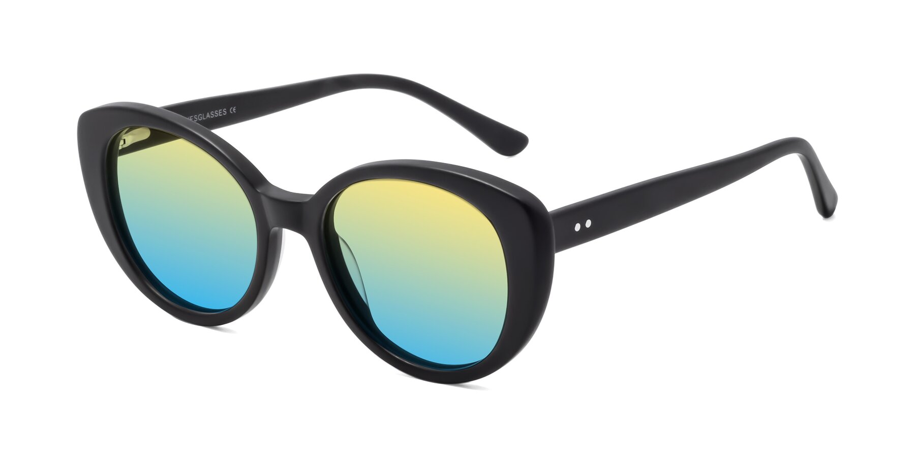 Angle of Pebble in Matte Black with Yellow / Blue Gradient Lenses