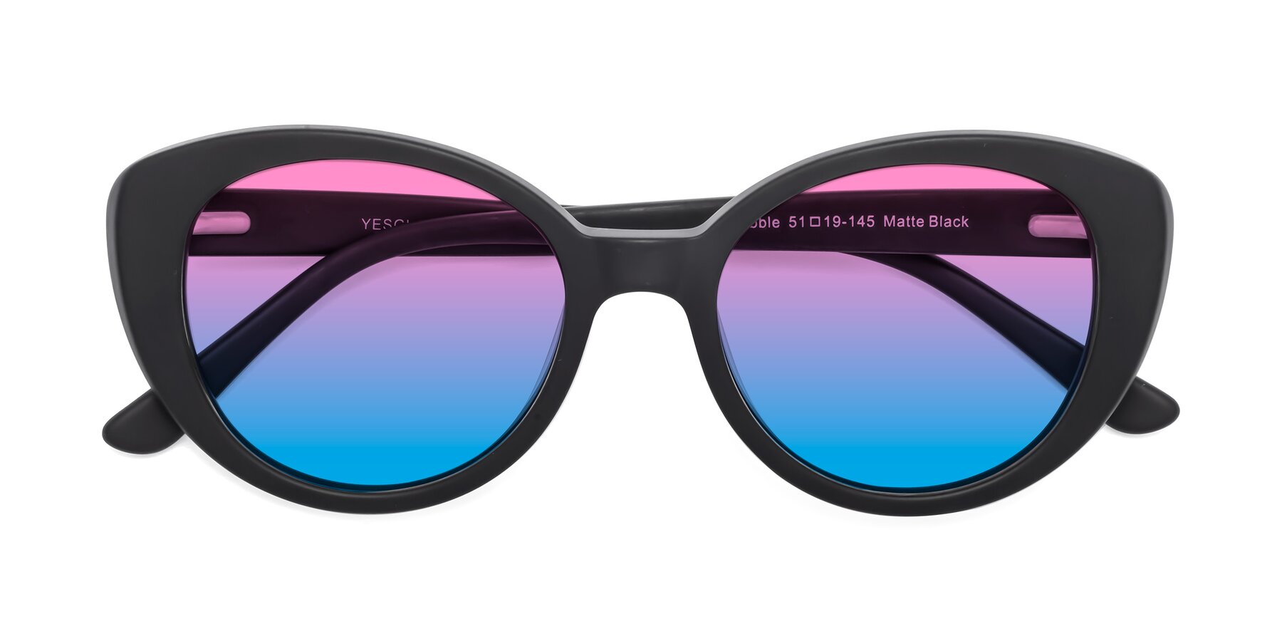 Folded Front of Pebble in Matte Black with Pink / Blue Gradient Lenses
