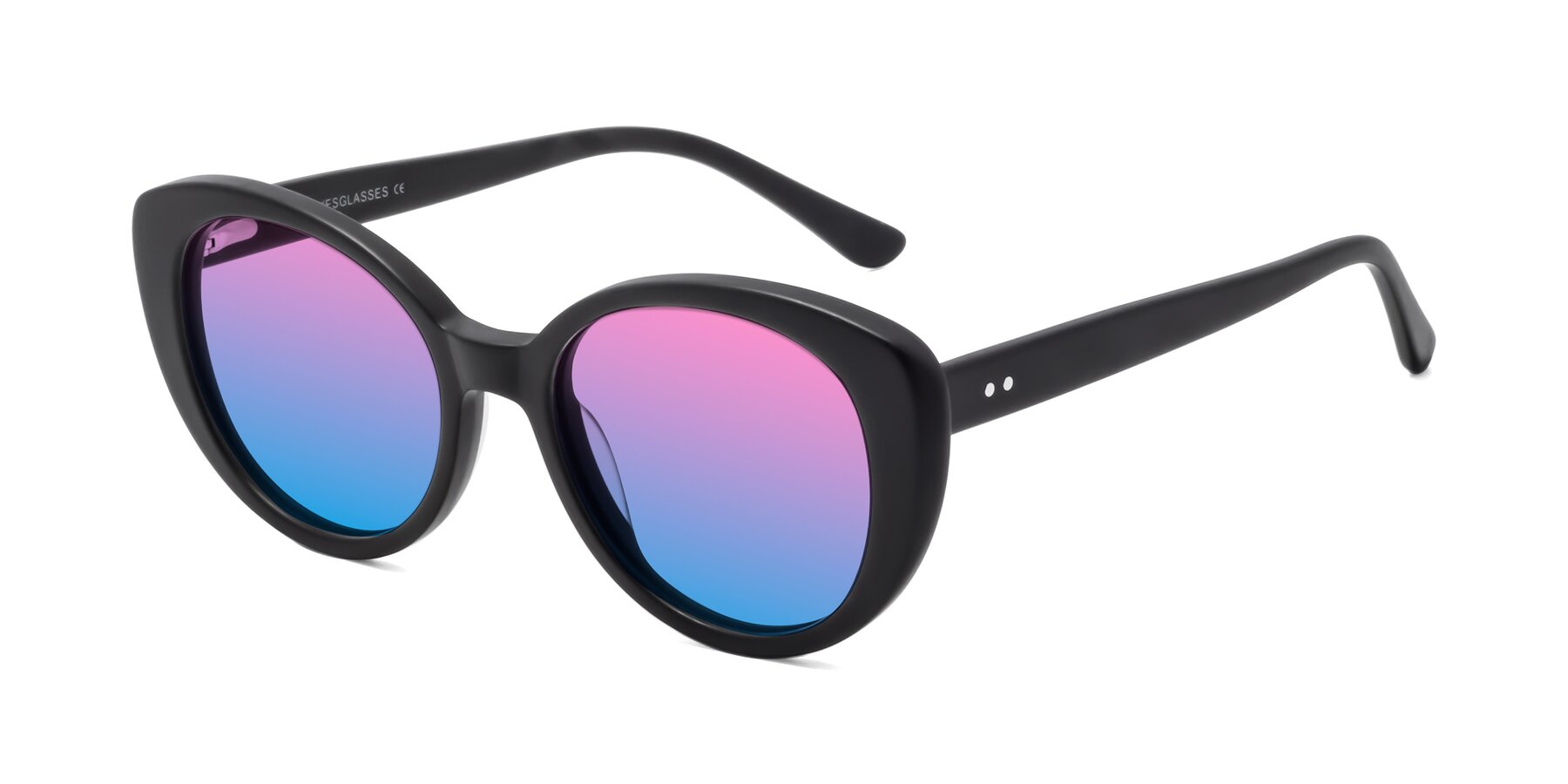 Angle of Pebble in Matte Black with Pink / Blue Gradient Lenses