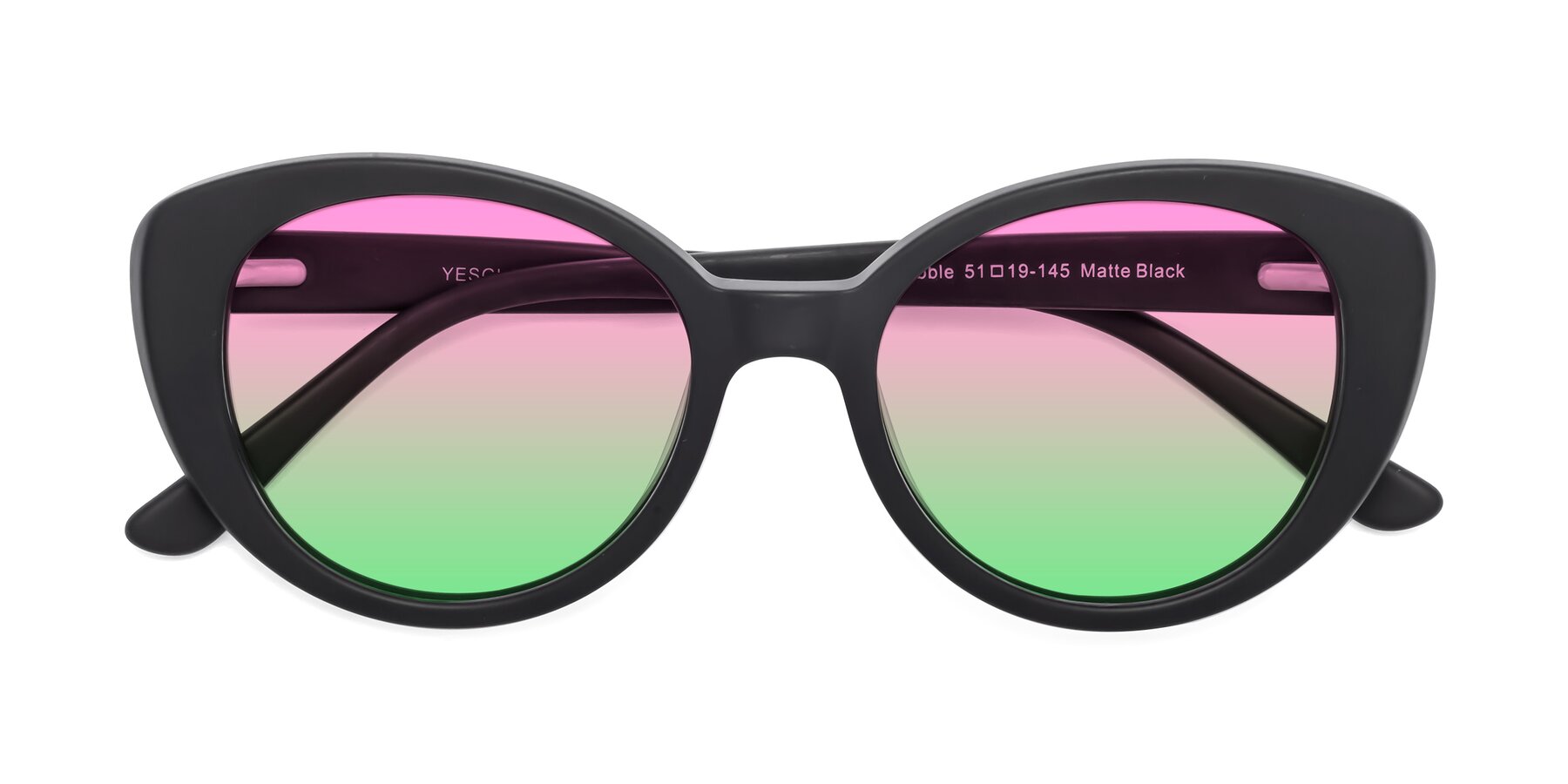 Folded Front of Pebble in Matte Black with Pink / Green Gradient Lenses