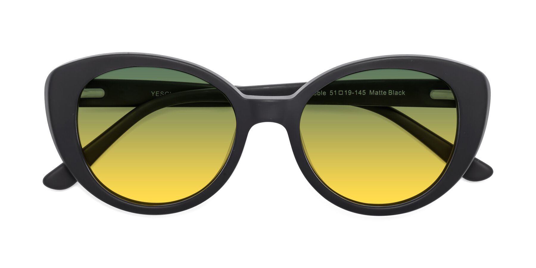 Folded Front of Pebble in Matte Black with Green / Yellow Gradient Lenses