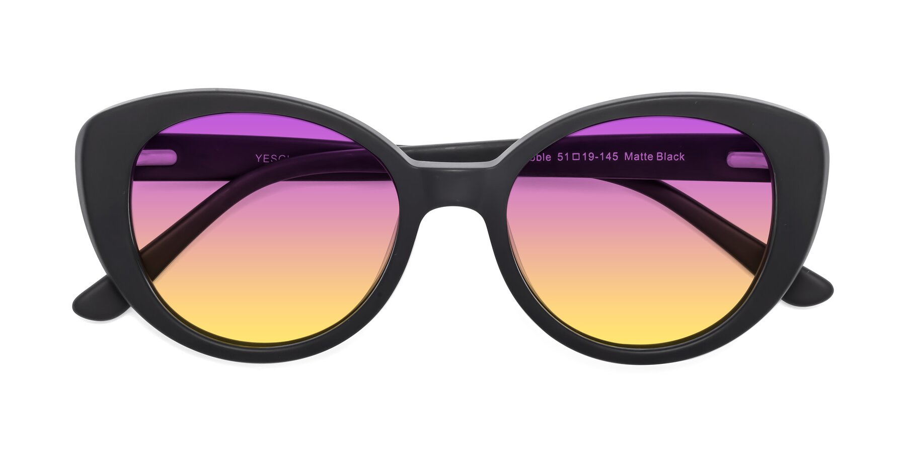 Folded Front of Pebble in Matte Black with Purple / Yellow Gradient Lenses