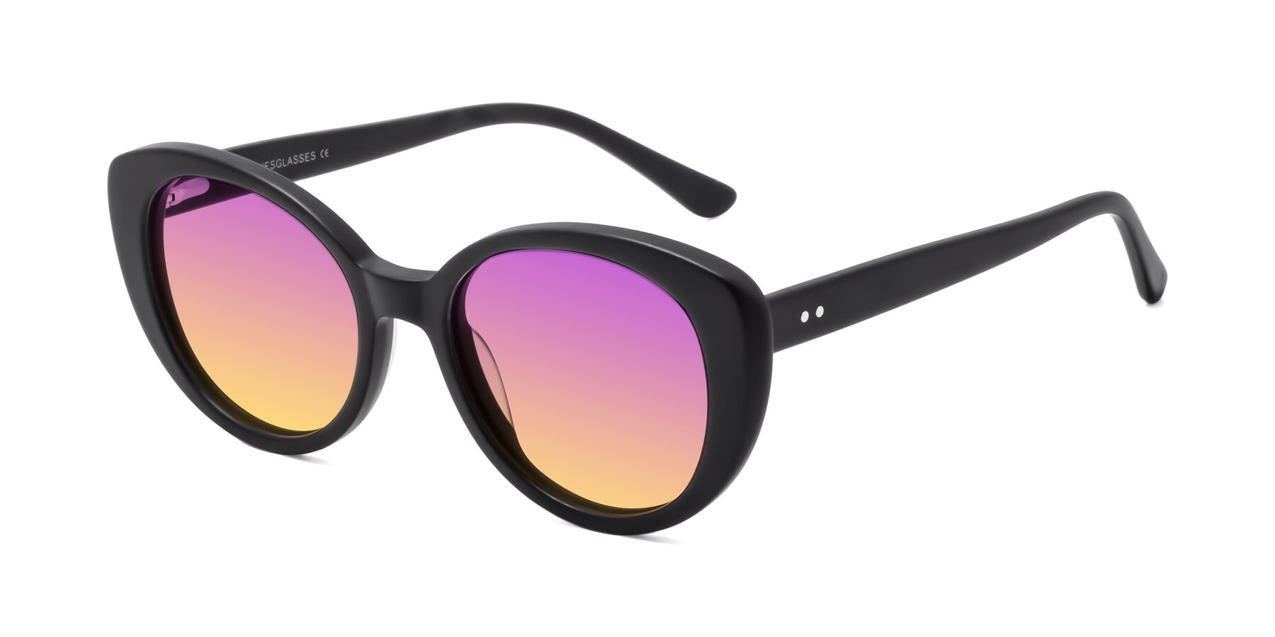 Angle of Pebble in Matte Black with Purple / Yellow Gradient Lenses