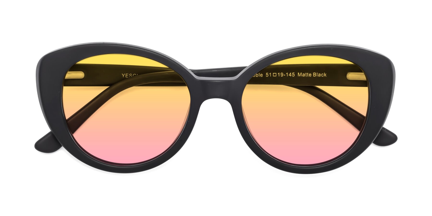 Folded Front of Pebble in Matte Black with Yellow / Pink Gradient Lenses