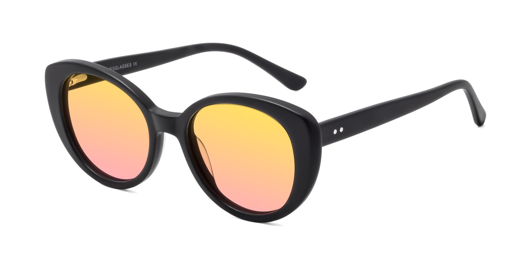 Angle of Pebble in Matte Black with Yellow / Pink Gradient Lenses